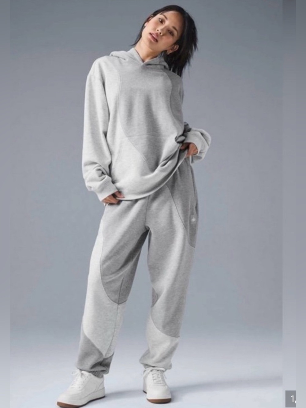 ALO Yoga **ENTIRE SET** Make Waves Colorblock Fleece Hoodie Jogger Set Gray M